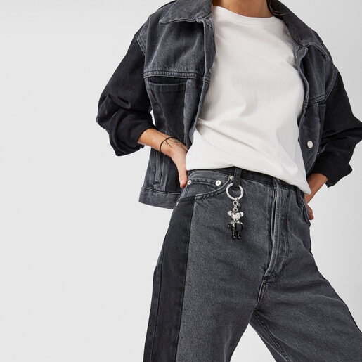 Porte-clés Teddy Bear argenté et noir