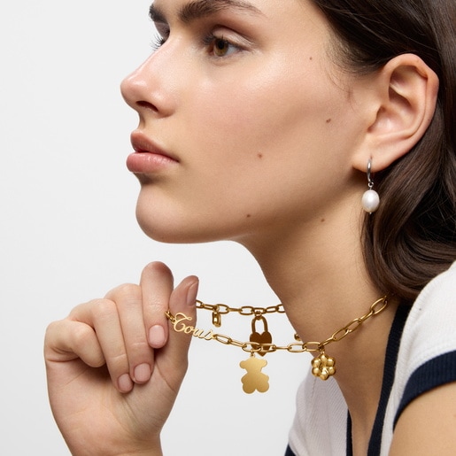 Gold-colored steel Necklace with hanging charms TOUS Charming