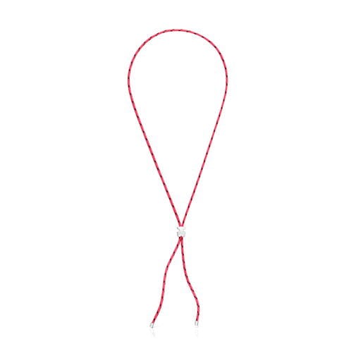 Long silver and pink nylon bear Necklace TOUS Bold Motif