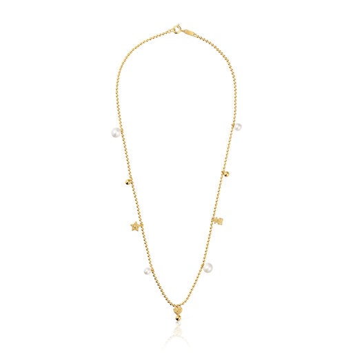 Short Necklace with 18kt gold plating over silver, cultured pearls and motifs TOUS Grain