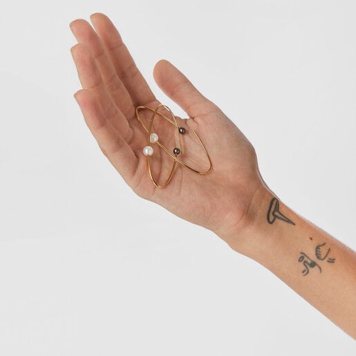 עגילי חישוק Elipse גדולים מוורמיל כסף בשילוב פנינים מתורבתות