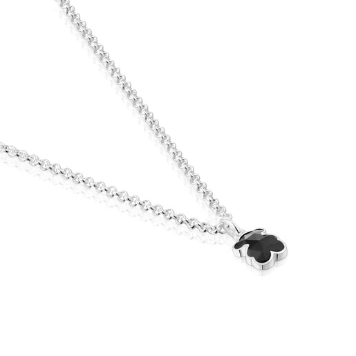 Collar corto de plata y motivo oso en ónix Icon Color