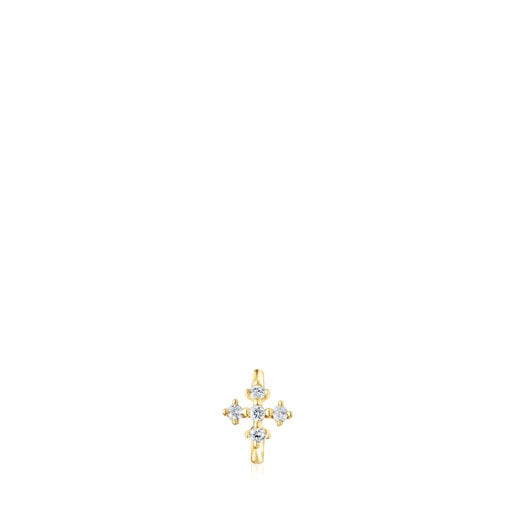 Boucle d’oreille Les Classiques petit anneau croix en or et diamants