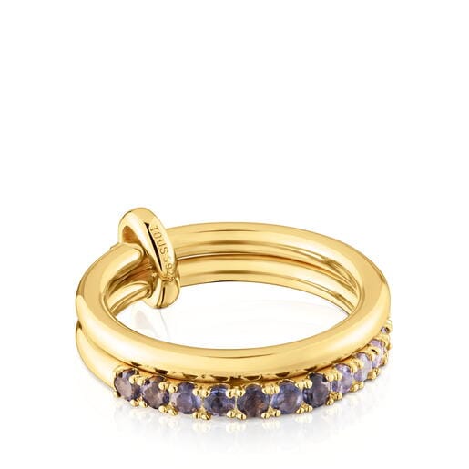 18kt gold-plated silver Double ring with gemstones TOUS Straight