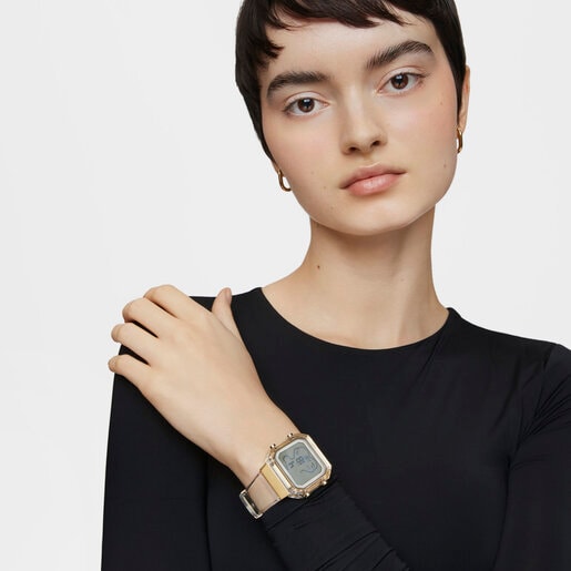 Ψηφιακό ρολόι D-BEAR Fresh από διαφανές πολυανθρακικό και ατσάλι IPG σε χρυσαφί χρώμα