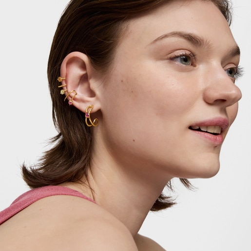 18ktゴールドコーティング・シルバーに、ラボグロウン・ルビーを合わせたフープピアス Icon Color LGG