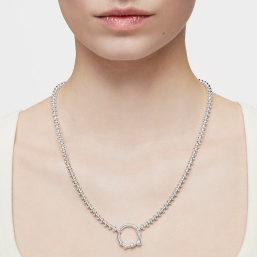 Hold Oval 51.5 cm short silver Necklace with ball motifs
