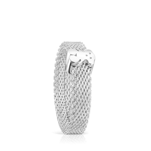 Anello in argento con motivo orsetto Icon Mesh