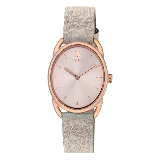 Steel Dai Analogue watch with beige leather Kaos strap | TOUS