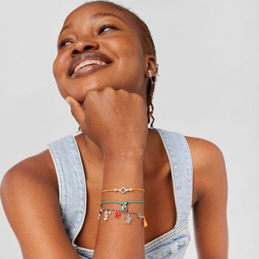 Pulsera de cordón turquesa con motivo pulpo y gemas Save Ocean