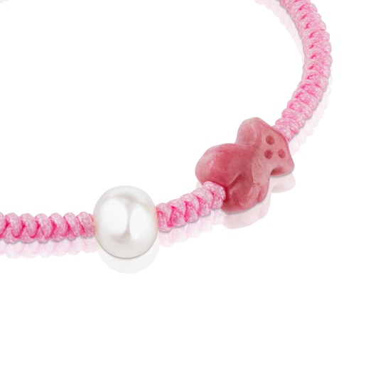 Rhodonite and pearl Tibet Bracelet with Bear motif