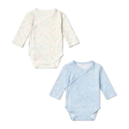 Pack of wrap-over baby bodysuits in Arc sky blue