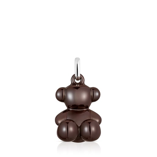 Silver and brown ceramic Bear pendant Bold Bear