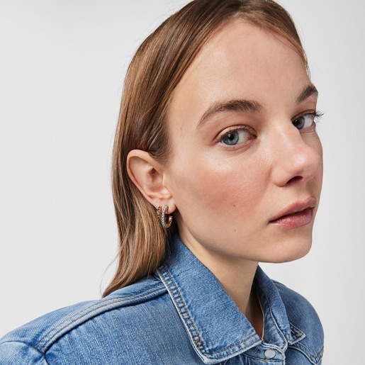 حزمة من الأقراط Straight  من فيرميل الفضة الزهرية مع الأحجار الكريمة