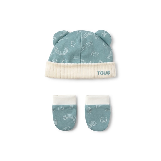 Baby hat and mittens set in Arc mist