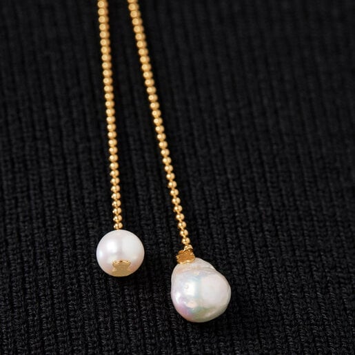 Silver Vermeil Gloss open Necklace with Pearls | TOUS