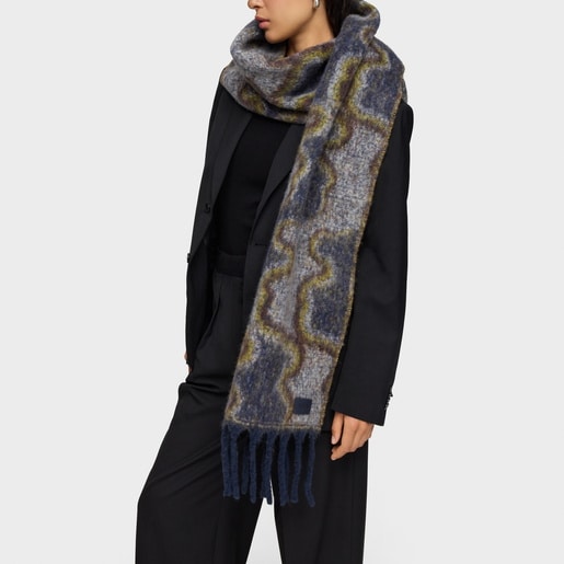 Large navy blue and taupe Muffler TOUS Bear Waves
