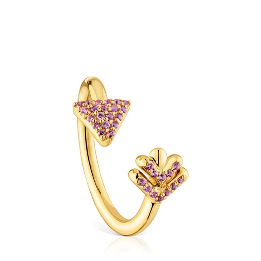 Anillo abierto con baño de oro 18 kt sobre plata y rodolitas TOUS Flechazo