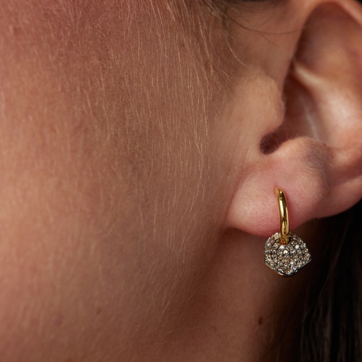 Short Silver Vermeil Nenufar Earrings with Diamonds | TOUS