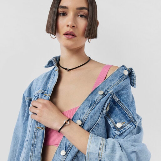 Set: браслет и чокер Hold из черной кожи