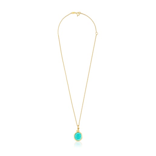 Collar camafeo con baño de oro 18 kt sobre plata y glass verde Oceaan Color