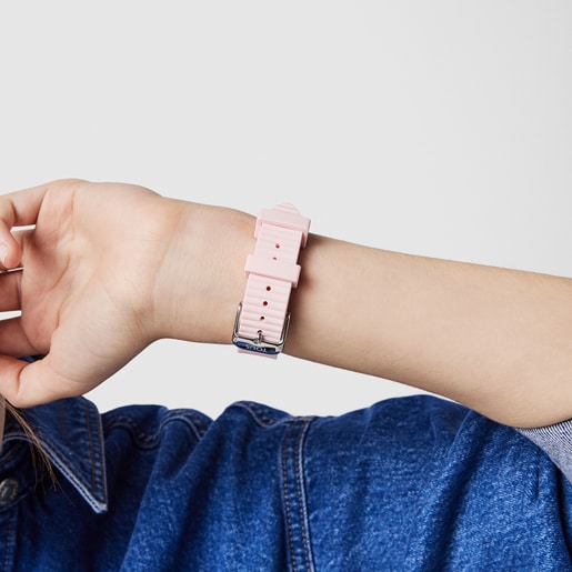 Часы D-Bear Teen из стали с розовым силиконовым ремешком