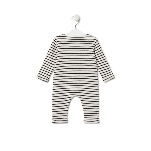 Striped baby playsuit in Black Ecru