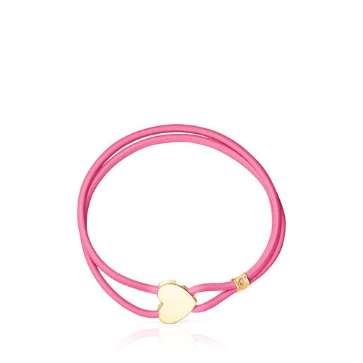 Pulsera elástica fucsia y corazón con baño de oro 18 kt sobre plata Sweet Dolls