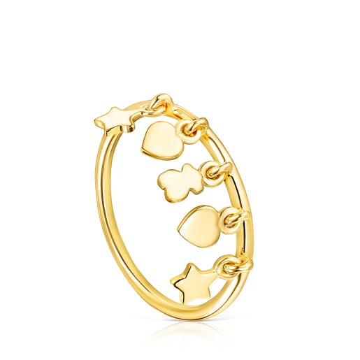Silver Vermeil TOUS Cool Joy Ring with Bear, Heart and Star motifs