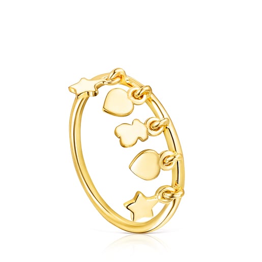 Anello con placcatura in oro 18 kt su argento con motivi di orsetto, cuore e stella Cool Joy