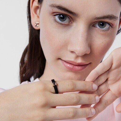 Кольцо Real Sisy из стали с черным IP-покрытием и покрытием из розового золота с ониксом 