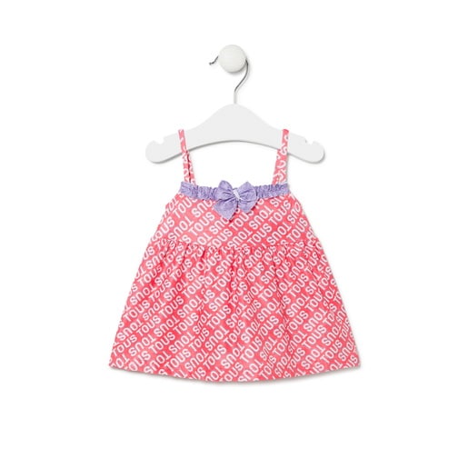 Girls sleeveless shoulder strap dress in Logo pink