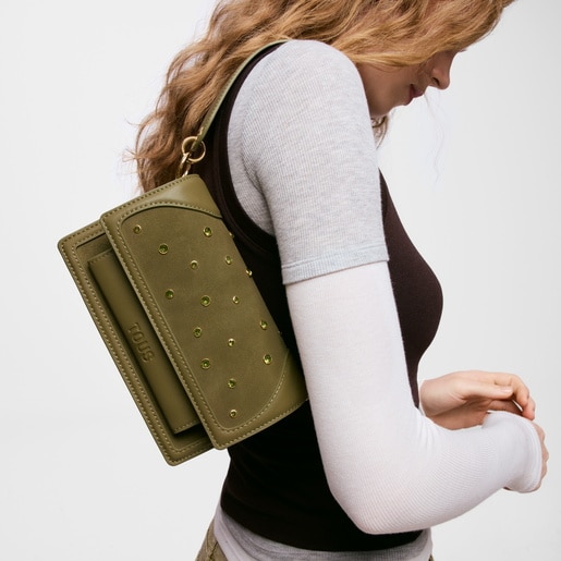 Small olive green Crossbody bag TOUS Audree Strass