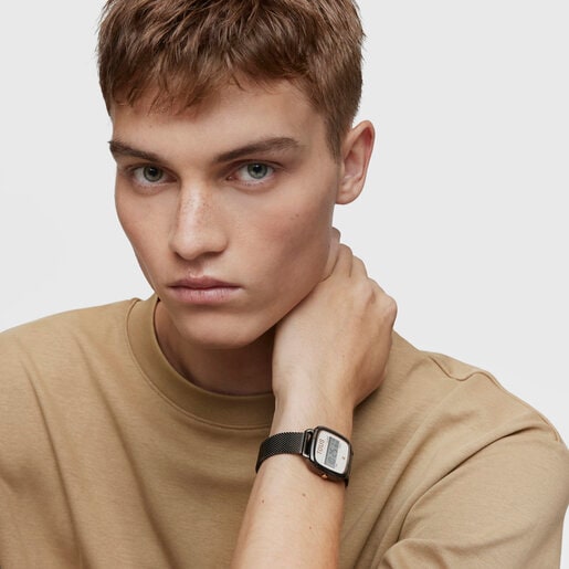 D-Logo gray IP steel and pink IPRG steel digital Watch
