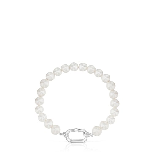 Pulsera con perlas cultivadas y anilla de plata Hold Oval