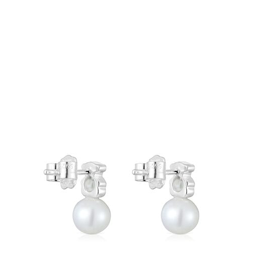 Small silver bear earrings with cultured pearls I-Bear | TOUS