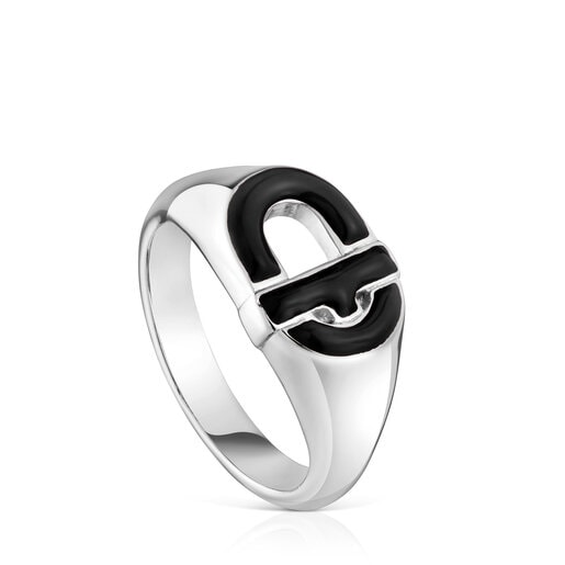Silver and black enamel Signet ring TOUS MANIFESTO