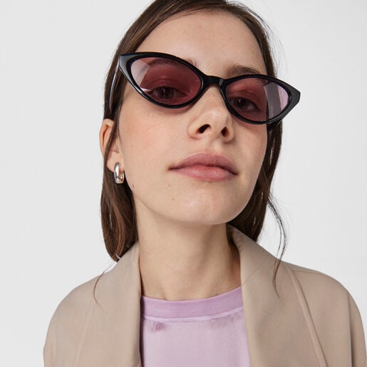 Black Acetate Bear Cat Eye Sunglasses