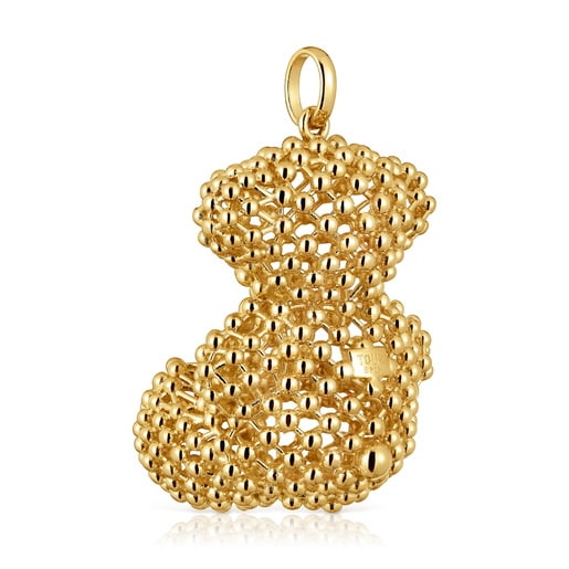 Large texturized bear Pendant, with 18 kt gold plating over silver Bold Bear