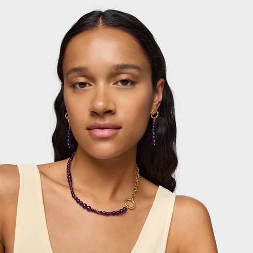 Collar con baño de oro de 18 kt sobre plata y amatista Hold