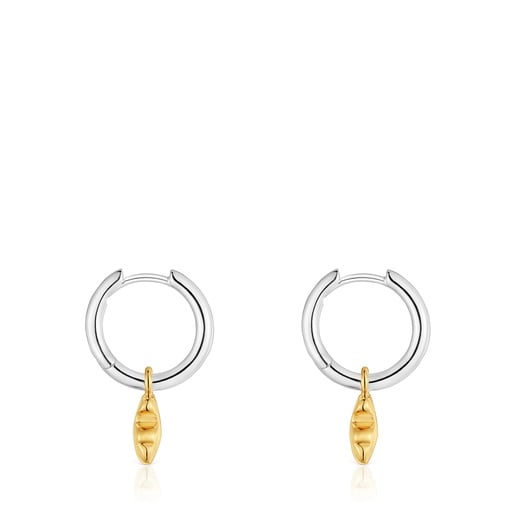 Aretes de aro motivo oso bicolor Icon Metal