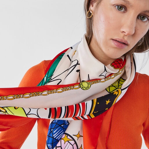 レッドカラーのスカーフ TOUS Gems