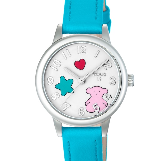 Montre Muffin en acier avec bracelet en Cuir menthe