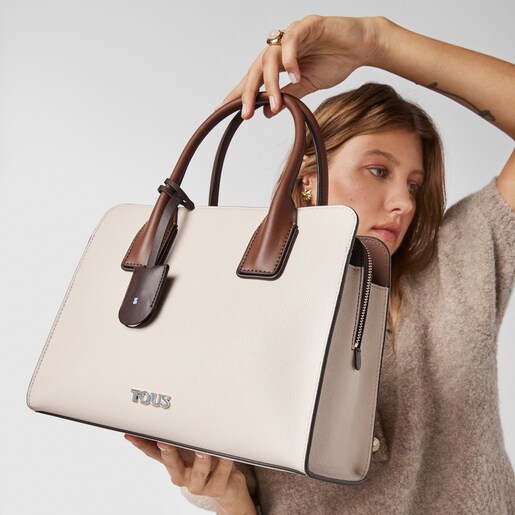 Bolsa city mediano Tous Essential beige y marrón
