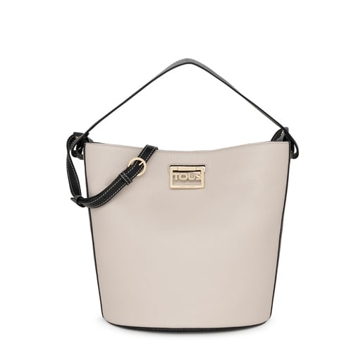 Beige and black leather TOUS Legacy Bucket bag