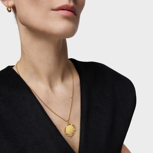 18kt gold plating over silver medallion Pendant with topazes TOUS Basics