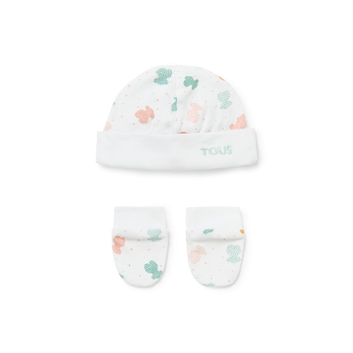 Baby hat and mittens set in Joy white