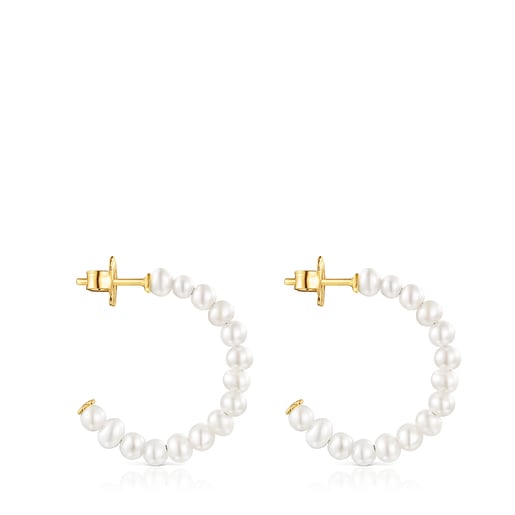 Small Gloss hoop Earrings with Pearls | TOUS