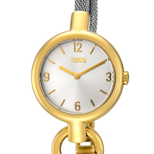 Reloj analógico Hold Charms de acero IP dorado con correa de acero