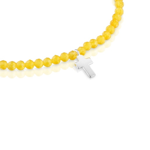 Elastic Bracelet with yellow quartzite and silver cross TOUS Motifs